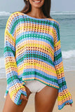 Openwork Round Neck Long Sleeve Knit Cover Up - Trendsi - Flyclothing LLC