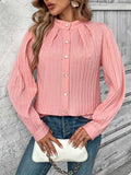 Button Down Mock Neck Long Sleeve Shirt - Trendsi - Flyclothing LLC