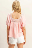 HYFVE Crochet Detail Puff Sleeve Peasant Top - Trendsi - Flyclothing LLC