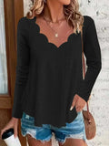 Eyelet Long Sleeve Blouse - Trendsi - Flyclothing LLC