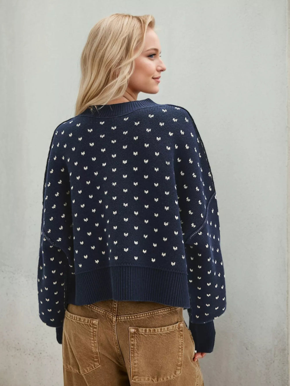 Heart-Patterned Round Neck Sweater - Trendsi - Flyclothing LLC