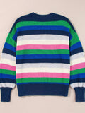 Contrast Striped Round Neck Long Sleeve Sweater - Trendsi - Flyclothing LLC