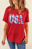 USA Round Neck Short Sleeve T-Shirt - Trendsi - Flyclothing LLC