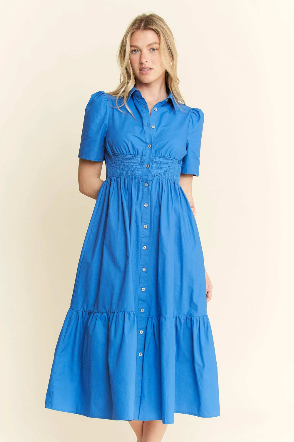 Jade By Jane Short Sleeve Button Down Midi Dress - Trendsi - Flyclothing LLC