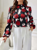 Frill Floral Mock Neck Long Sleeve Top - Trendsi - Flyclothing LLC