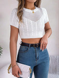 Cable Knit Openwork Round Neck Knit Top - Trendsi - Flyclothing LLC