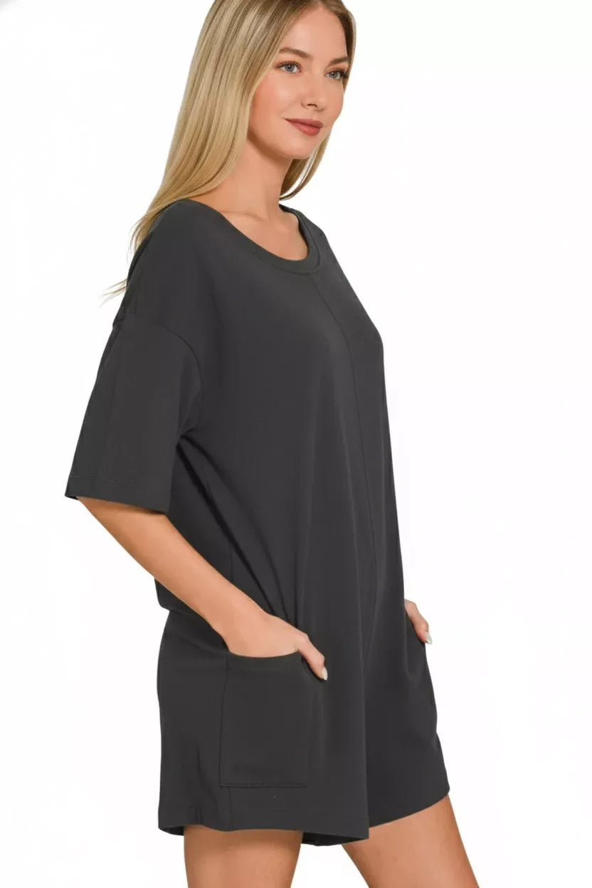 Zenana V or Scoop Neck Reversible 2-Way Romper - Trendsi - Flyclothing LLC