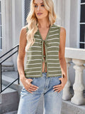 Tie Front Striped Knit Vest - Trendsi - Flyclothing LLC