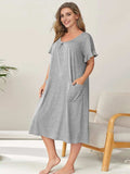 Plus Size Round Neck Short Sleeve Lounge Dress - Trendsi - Flyclothing LLC