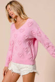 BiBi Valentines Heart Pompom V Neck Knit Top - Trendsi - Flyclothing LLC