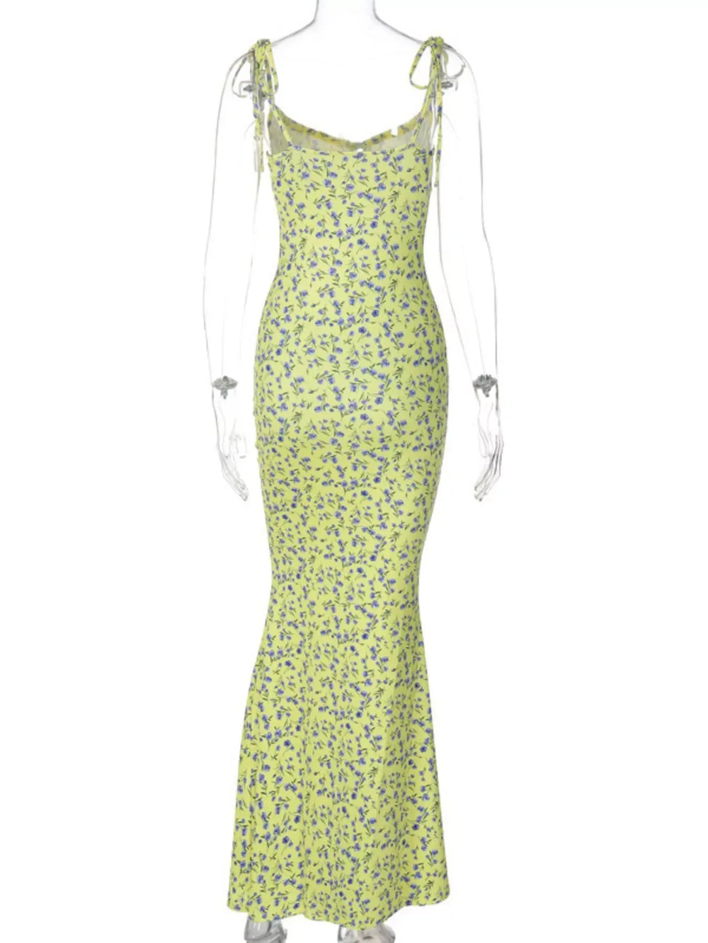 Floral Print Tie Strap Bodycon Maxi Dress - Trendsi - Flyclothing LLC