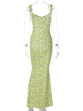 Floral Print Tie Strap Bodycon Maxi Dress - Trendsi - Flyclothing LLC