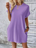 Pocketed Round Neck Short Sleeve Dress - Trendsi - Flyclothing LLC