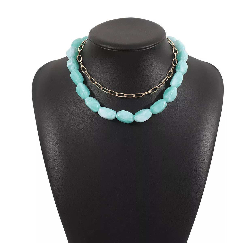 2 Piece Colorful Beaded Chain Necklace - Trendsi - Flyclothing LLC
