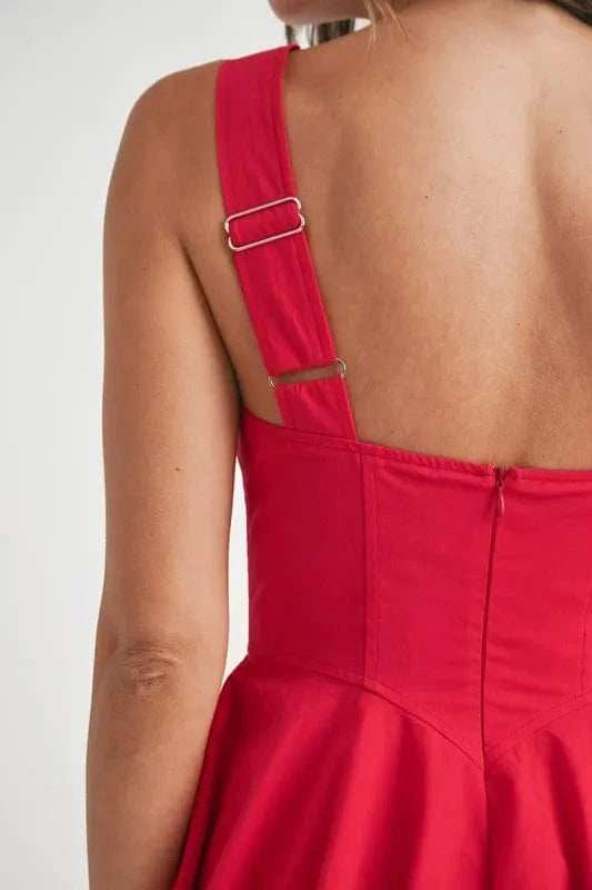 MABLE Poplin Square Neckline Bubble Mini Dress - Trendsi - Flyclothing LLC