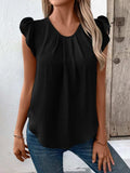 Ruched Round Neck Cap Sleeve Blouse - Trendsi - Flyclothing LLC