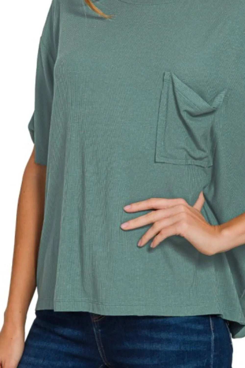 Zenana Oversized Ribbed Round Neck Short Sleeve Tee - Trendsi - Flyclothing LLC