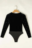 Pearl Detail V-Neck Long Sleeve Bodysuit - Trendsi - Flyclothing LLC