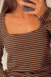 Striped Square Neck Long Sleeve Top - Trendsi - Flyclothing LLC