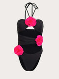Flower Cutout Halter Neck One-Piece Swimwear - Trendsi - Flyclothing LLC