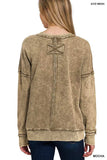 Zenana French Terry Washed Raw Edge Front Pocket Pullover - Trendsi - Flyclothing LLC