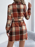 Plaid Button Front Tie Waist Shirt Dress - Trendsi - Flyclothing LLC