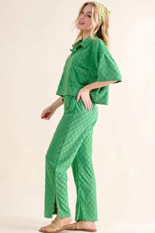 And The Why Brushed Texture Checker Board Pattern Casual Pants - Trendsi - Flyclothing LLC