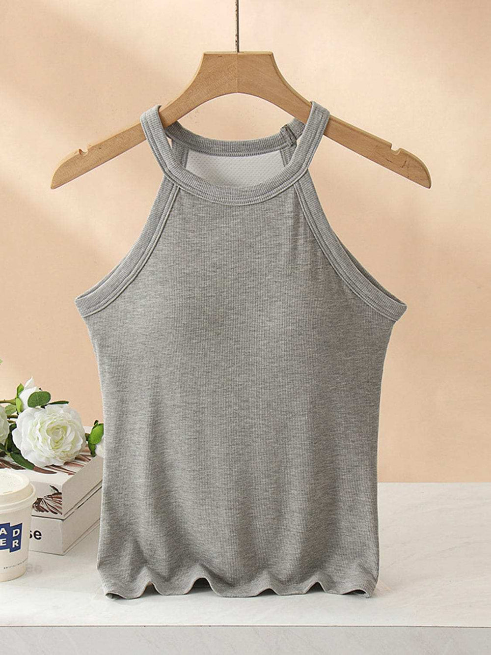 Grecian Neck Tank With Chest Pads - Trendsi - Flyclothing LLC