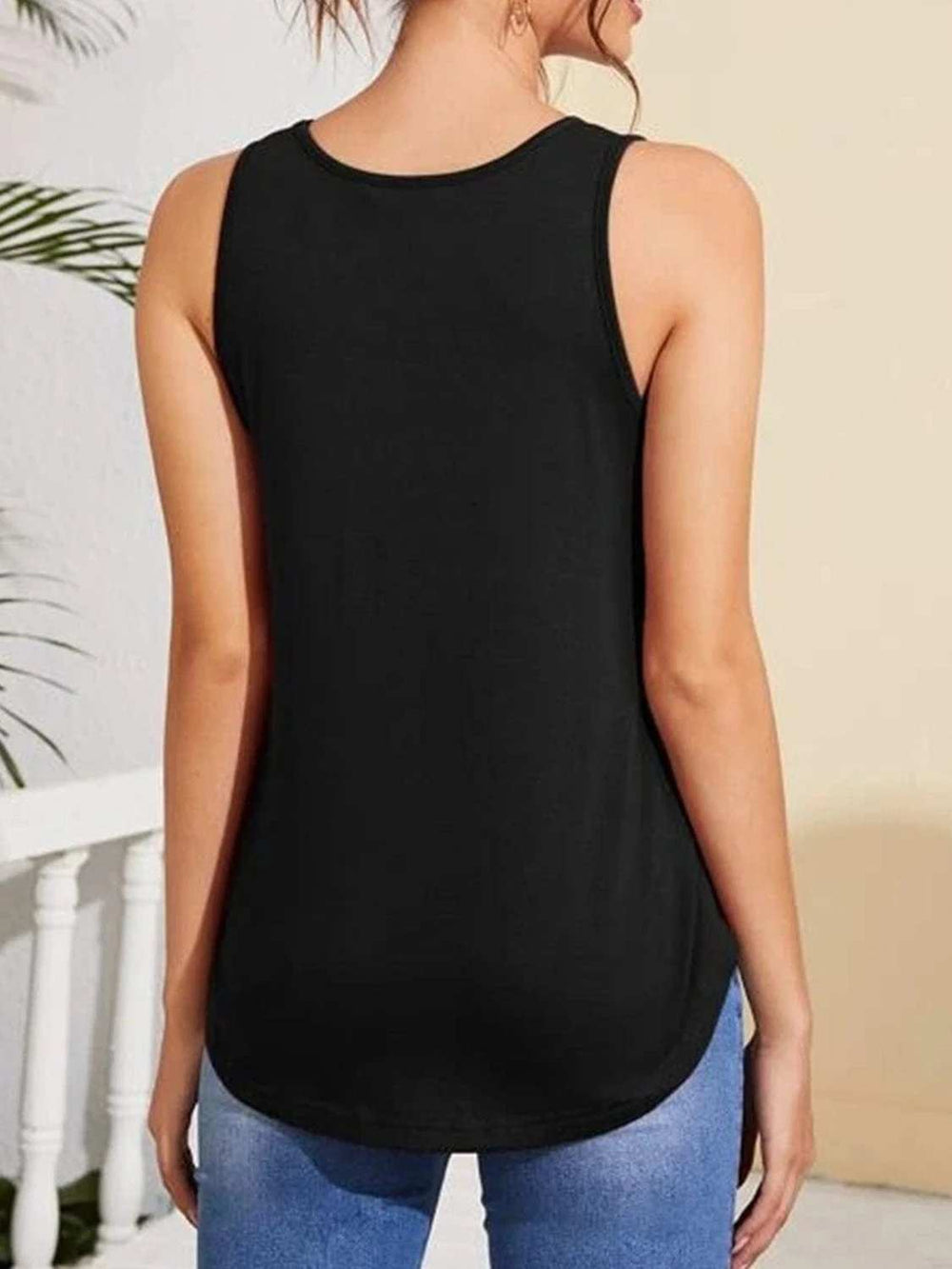 V-Neck Curved Hem Tank - Trendsi - Flyclothing LLC
