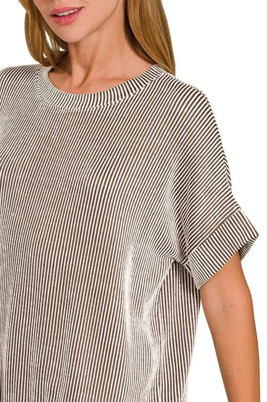 Zenana Corded Rib Short Sleeve T-Shirt - Trendsi - Flyclothing LLC