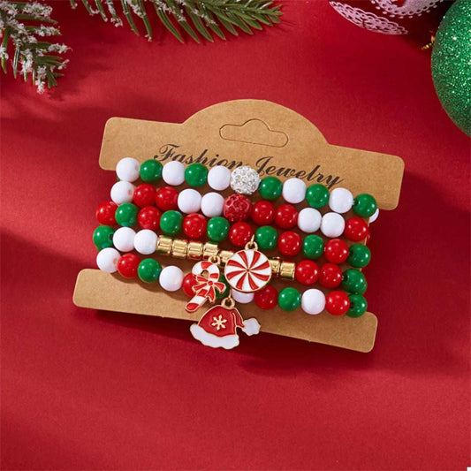 5-Piece Christmas Holiday Beaded Bracelet - Trendsi - Flyclothing LLC