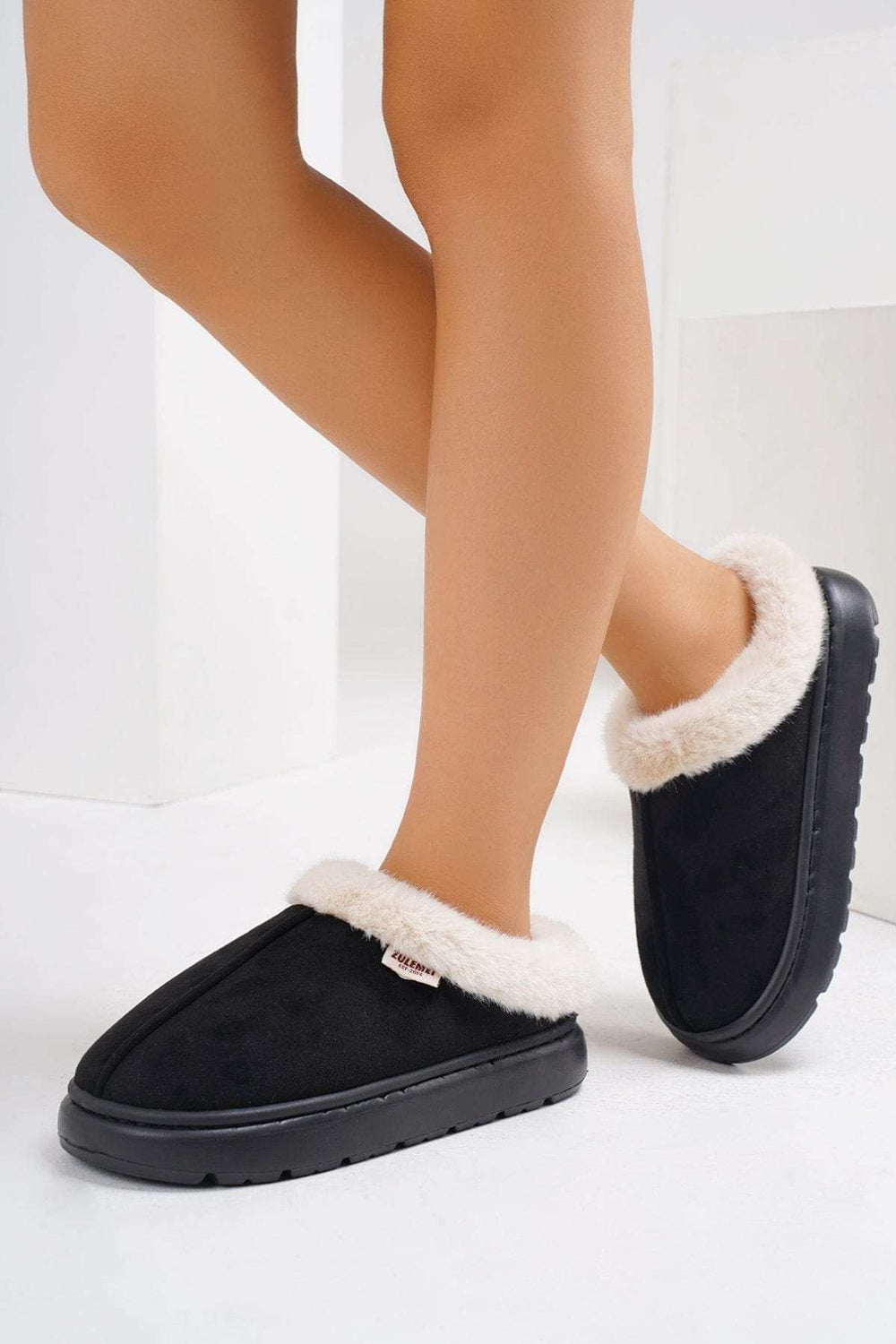 Furry Round Toe Platform Slippers - Trendsi - Flyclothing LLC