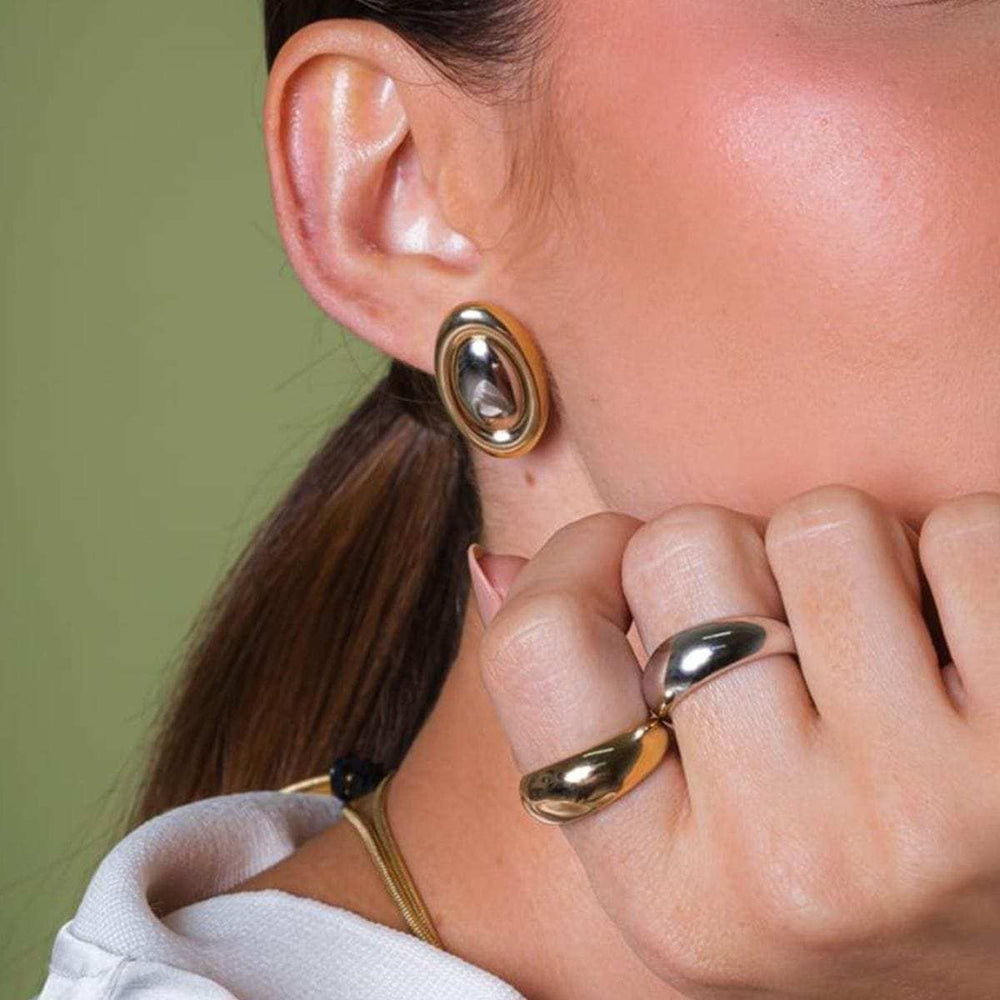 18K Gold-Plated Stainless Steel Stud Earring - Trendsi - Flyclothing LLC