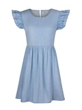 Full Size Ruffled Round Neck Cap Sleeve Denim Dress - Trendsi - Flyclothing LLC