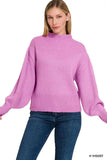 Zenana Balloon Sleeve Mock Neck Sweater - Trendsi - Flyclothing LLC
