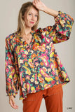 Umgee Full Size Satin Paisley Ruffle Neck Button-Up Shirt Plus Size - Trendsi - Flyclothing LLC