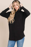 BOMBOM Contrast Drawstring Drop Shoulder Knit Hoodie - Trendsi - Flyclothing LLC