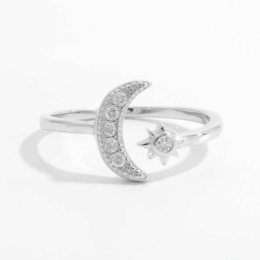925 Sterling Silver Moon Open Ring - Trendsi - Flyclothing LLC