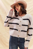 SO ME Stripe Soft Touch Button Cozy Sweater Cardigan - Trendsi - Flyclothing LLC
