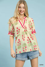 Umgee Floral V-Neck Puff Sleeve Top - Trendsi - Flyclothing LLC