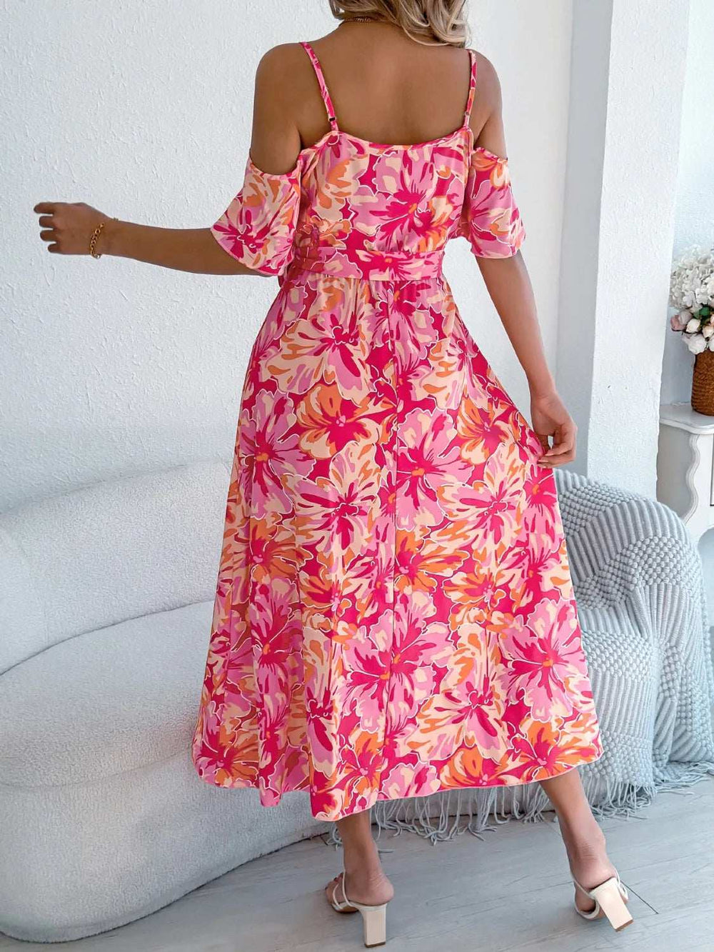 Printed Cold Shoulder Midi Cami Dress - Trendsi - Flyclothing LLC