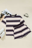 Stripe Half Sleeve T-Shirt and High Waist Pocketed Shorts Set - Trendsi - Flyclothing LLC