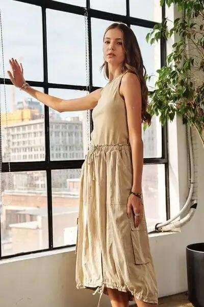 ADORA Drawstring Sleeveless Washed Dress - Trendsi - Flyclothing LLC