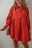 Pocketed Button Down Long Sleeve Shirt Dress - Trendsi - Flyclothing LLC