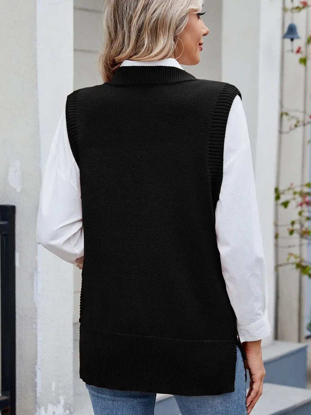 Buttoned Round Neck Sweater Vest - Trendsi - Flyclothing LLC