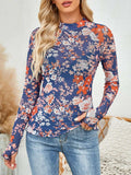 Floral Mock Neck Long Sleeve Top - Trendsi - Flyclothing LLC