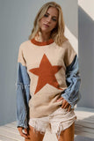 Double Take Full Size Star Pattern Raw Edge Long Sleeve Sweater - Trendsi - Flyclothing LLC