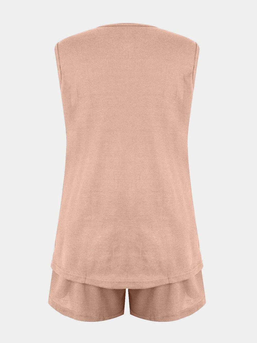 Full Size Waffle-Knit Notched Top and Shorts Set - Trendsi - Flyclothing LLC