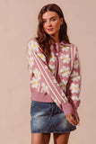 SO ME Floral Stripe Polo Collar Sweater - Trendsi - Flyclothing LLC