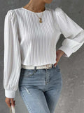 Round Neck Long Sleeve Blouse - Trendsi - Flyclothing LLC